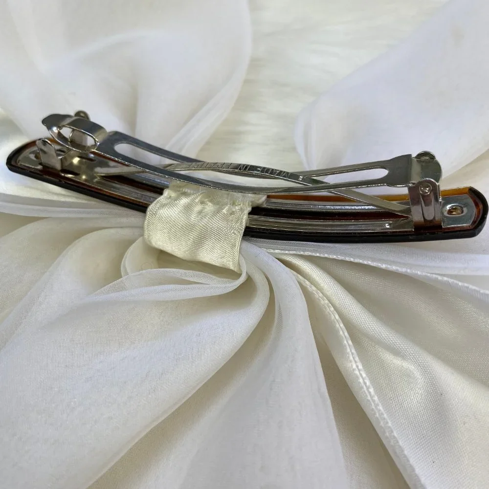 Vintage Ivory Hair Bow Clip 6.5